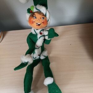 Annalee Mobilitee 14 in Green White Peppermint Twist Christmas Pixie Holiday Elf